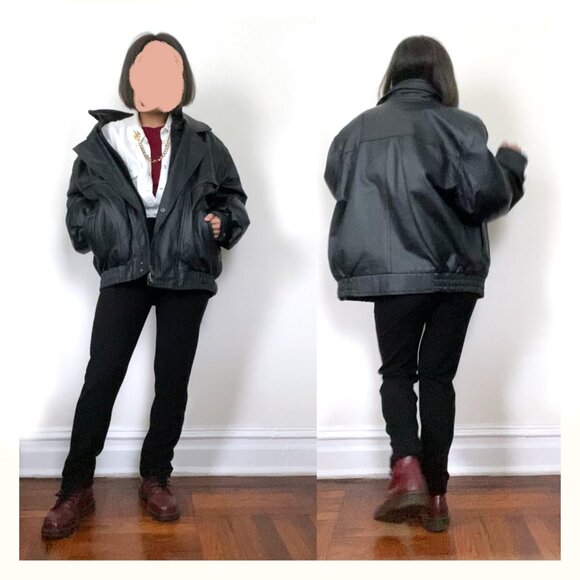 Vintage Black Leather Utility Jacket – Oversized Fit (Men’s L / Unisex) - Picture 12 of 12